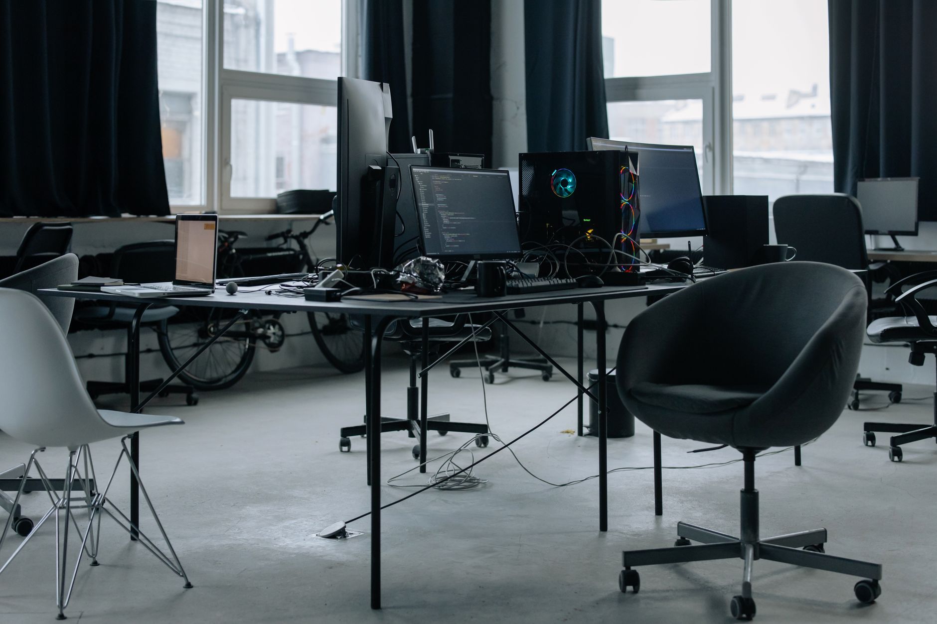 office table with computers